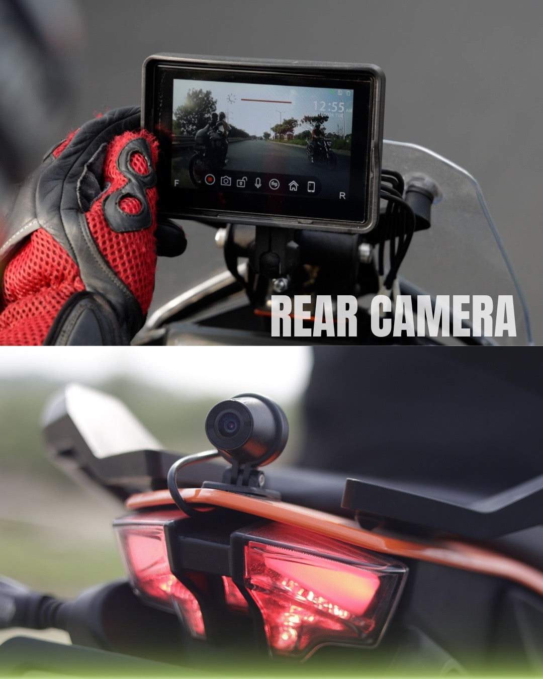 Upshift Motorcycle Wireless Apple CarPlay Android Auto 5" Touch Screen with Front and Rear Camera